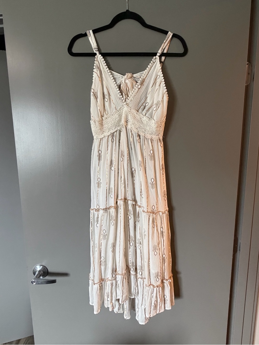 Boho Lace-Trim Cream Dress